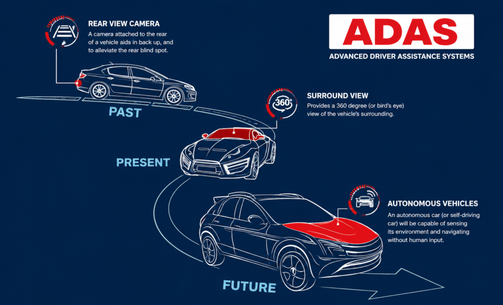 ADAS in Cars Explained: Smart Features, Benefits & Best ADAS Cars in India (2026 Guide) Timeline infographic showing the history and evolution of ADAS technology in modern cars