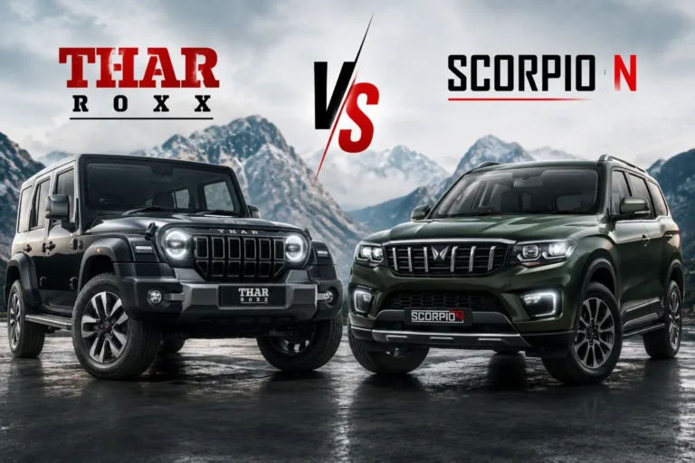 Mahindra Thar Roxx vs Scorpio N comparison front view SUV feature image