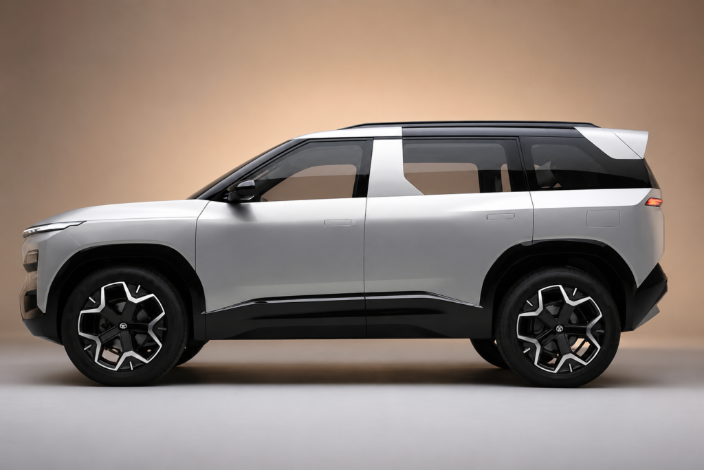 2026 Tata Sierra EV side profile futuristic electric SUV