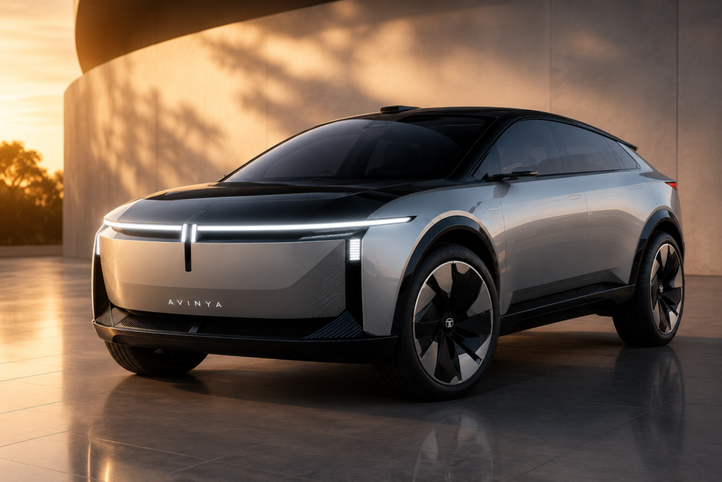 Tata Avinya futuristic electric SUV concept front side view in silver finish