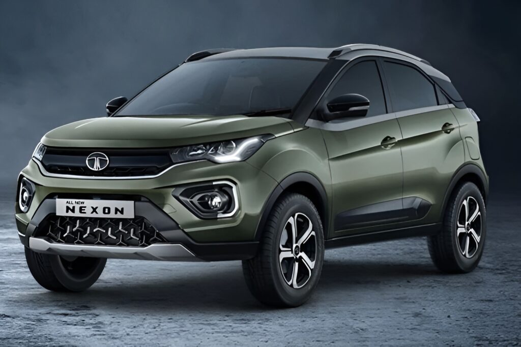 Tata Nexon SUV front side view in green color
