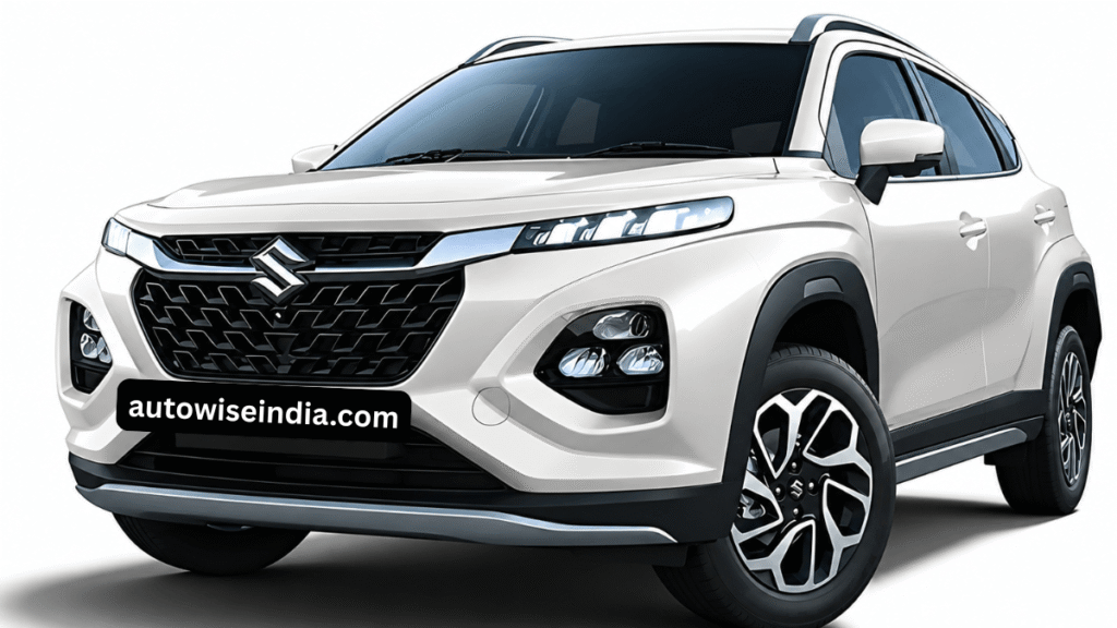 White Maruti & Toyota SUV with sporty front grille and LED DRLs