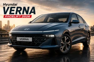 2026 Hyundai Verna Facelift thumbnail featuring a black Hyundai Verna sedan with bold yellow and white text highlighting design, features, and performance updates.